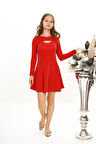 Kız Çocuk Yakası Detaylı Kırmızı Elbise 11-16 Yaş