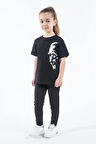 Kız Çocuk Atatürk Siluet Baskılı Siyah Tshirt