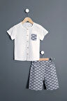 Erkek Çocuk Müslin Gömlek Şort 2'li Takım GG Tasarım Gri 2-3-4-5 Yaş Seçenekli