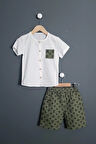 Erkek Çocuk Müslin Gömlek Şort 2'li Takım LV Tasarım Yeşil 2-3-4-5 Yaş Seçenekli