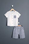 Erkek Çocuk Müslin Gömlek Şort 2'li Takım LV Tasarım Gri 2-3-4-5 Yaş Seçenekli