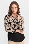 Kadın İki Renkli Çiçekli Gömlek Siyah