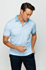 Erkek Polo Yaka Keten Baskılı T-shirt Turkuaz
