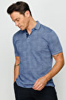 Erkek Polo Yaka Jakarlı Kısa Kollu T-shirt Lacivert