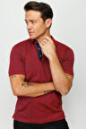 Erkek Polo Yaka Jakarlı Kısa Kollu T-shirt Bordo