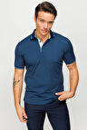 Erkek Polo Yaka Yakası ve Kolu Triko T-shirt Petrol