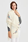 Kadın Triko Kenarı Çiçekli Yün Şal Kemik