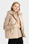 Kadın Kapüşonlu Kısa Kapitone Yelek Ekru
