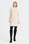 Kadın Kapüşonlu Sweat Elbise Bej