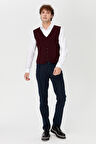 Erkek V Yaka İnce Triko Yelek Bordo