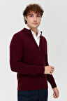 Erkek Hakim Yaka Triko Yün Ceket Bordo