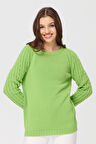 Kadın Sıfır Yaka Kolu Saç Örgü Yün Kazak A.E.Yeşili