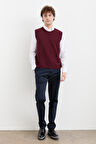 Erkek Sıfır Yaka Klasik Yün Süveter Bordo
