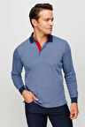 Erkek Polo Yaka Jakarlı Minik Desenli Sweatshirt Saks