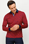 Erkek Polo Yaka Yelken Desenli Sweatshirt Bordo
