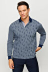 Erkek Polo Yaka Yelken Desenli Sweatshirt Füme
