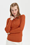 Kadın Polo Yaka Dikişsiz Kazak Turuncu