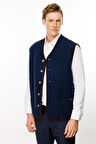 Erkek V Yaka Astarlı Saf Yün Keçe Yelek Y.A.Lacivert