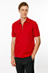 Erkek Polo Yaka Yakası Fermuarlı T-shirt Kırmızı