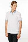 Erkek Polo Yaka Kolu ve Yakası Çizgili T-shirt Beyaz