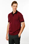 Erkek Polo Yaka Kolu ve Yakası Çizgili T-shirt Bordo