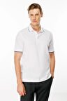 Erkek Polo Yaka Yakası Çizgili T-shirt Beyaz
