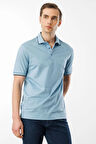 Erkek Polo Yaka Yakası Çizgili T-shirt Mavi