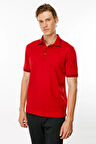 Erkek Polo Yaka Yakası Şerit Desenli T-shirt Kırmızı