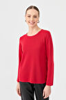Kadın Sıfır Yaka Uzun Kollu Basic Yün Bluz A.Kırmızı