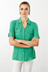 Kadın Göğsü Cepli Penye Gömlek Yeşil