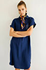 Kadın Polo Yaka Cebi Zincir Detaylı Elbise Lacivert