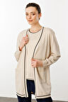 Kadın Sıfır Yaka Baklava Desenli Yazlık Hırka Bej