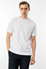 Erkek Sıfır Yaka Pamuklu T-shirt Beyaz