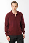 Erkek Polo Yaka Basic Yün Kazak Bordo