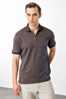 Erkek Fermuarlı T-shirt Kahve