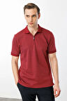 Erkek Fermuarlı Jakarlı T-shirt Bordo