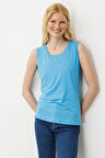 Kadın Askılı Penye T-shirt Mavi