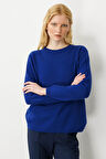 Kadın Sıfır Yaka Klasik Yün Kazak K.S.Mavi