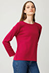Kadın Sıfır Yaka Uzun Kollu Basic Yün Bluz Sıklamen