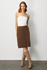 Kadın Triko Kısa Etek Kahve