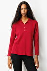Kadın Polo Yaka Yakası ve Kolu Düğmeli Bluz Vişne