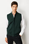 Erkek Hakim Yaka Çelik Örgü Yün Yelek Yeşil