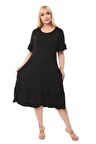 Melsay Butik Cepli Fırfırlı Siyah Kısa Kollu Kadın Midi Elbise