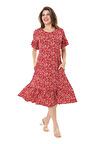 Melsay Butik Fırfırlı Cepli Kırmızı Çıtır Desenli Kısa Kollu Midi Elbise