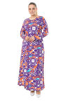 Melsay Butik Mor Retro Desen Uzun Kollu Kadın Elbise
