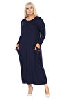 Melsay Butik Püsküllü Cepli Kadın Uzun Kollu Lacivert Tesettür Elbise