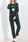 Nakışlı Fitilli Pijama Takımı Zümrüt