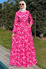 Su Desenli Elbise Pembe