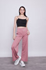 Kadın Yüksek Bel Yan Cepli Bol Paça Eşofman Altı- Gül Kurusu