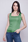 Kare Yaka Kolsuz Likralı Parlak Kumaş Body-  Yeşil
